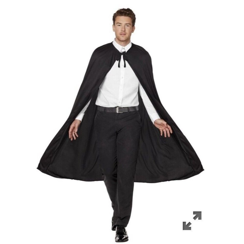 Spirit Halloween Adult Black‎ Hooded Cape Costume One Size Fits Most Cloak NIB